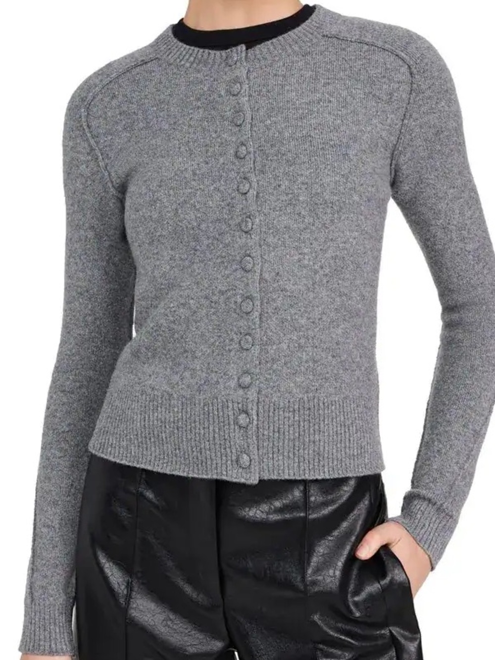 Rag & Bone Bridget Gray Wool Blend Button Up Crewneck Cardigan Sweater Small